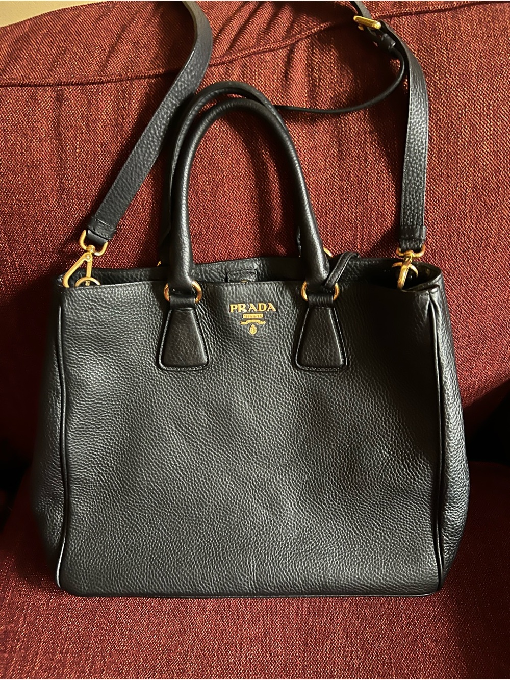 Prada Black Leather Tote with Gold Hardware Accents - Picture 3 of 10